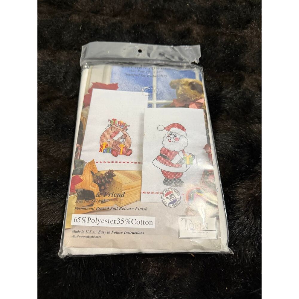 Tobin Stamped Kitchen Towels for Embroidery Santa Christmas 17‎ x30